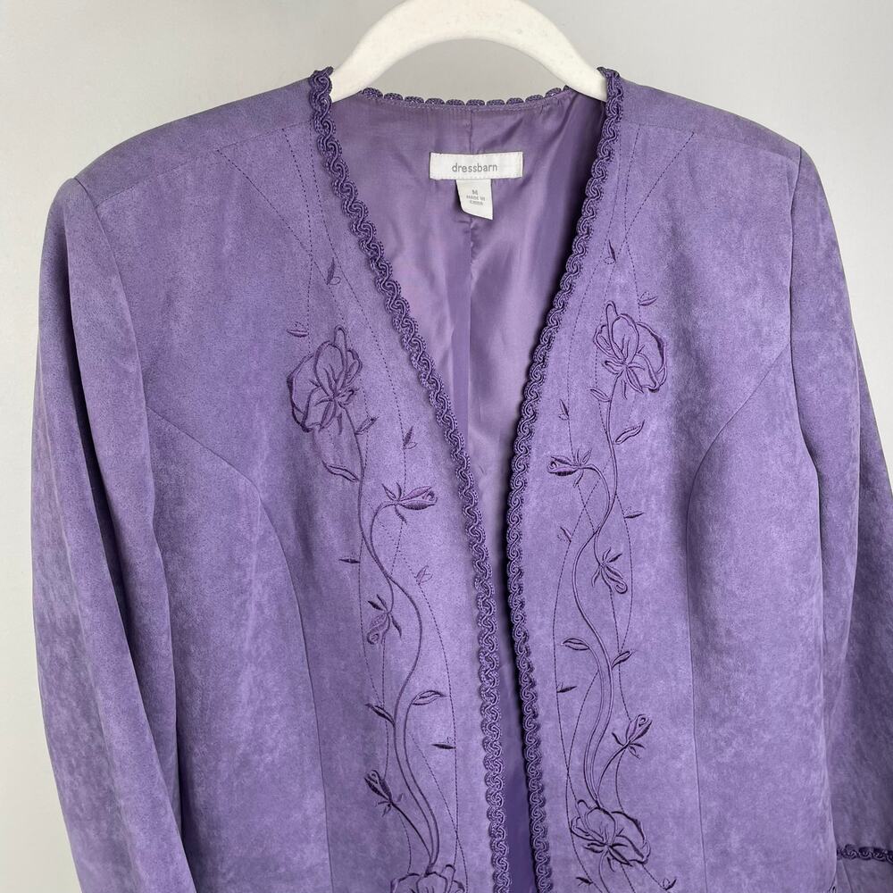 y2k Purple Floral Embroidered Faux Suede Jacket Womens M Feminine Cottagecore - Picture 2 of 16